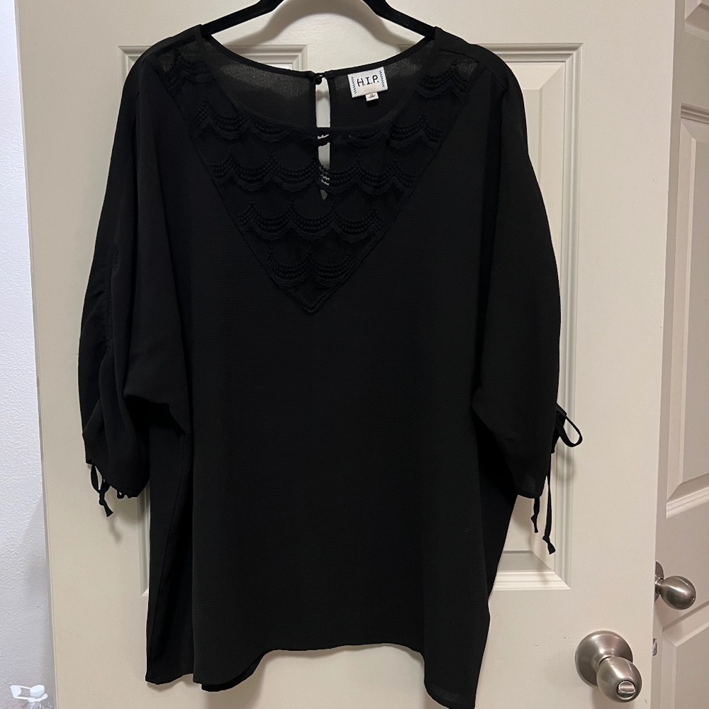 H.I.P. Women’s Black Mesh Detail Women’s Top - Plus